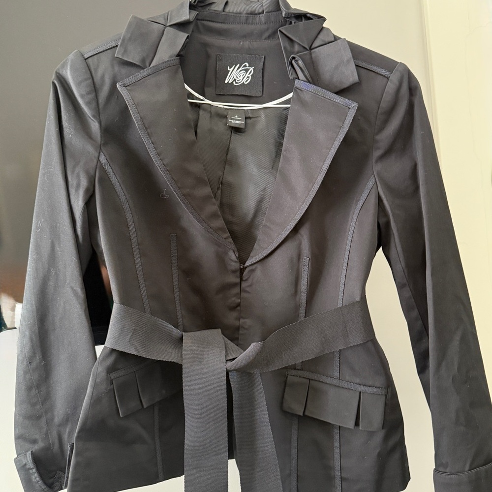 White House Black Market Black Blazer with Tie-Belt and Notched Lapels